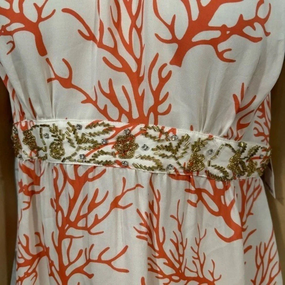 Michael Kors Coral White Beaded Halter Top Boho Resort NWT Size 12